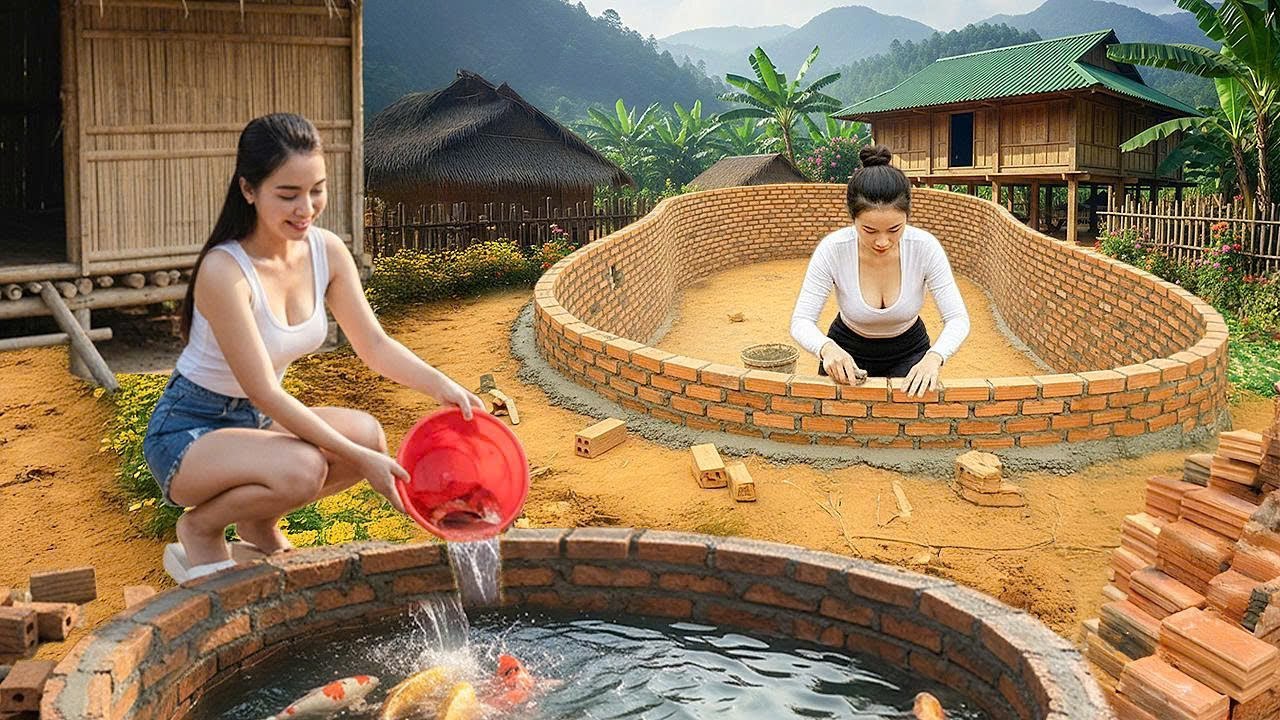 Farm Life: Building Pond Embankment with Bricks | Fish Pond & Fish Farming