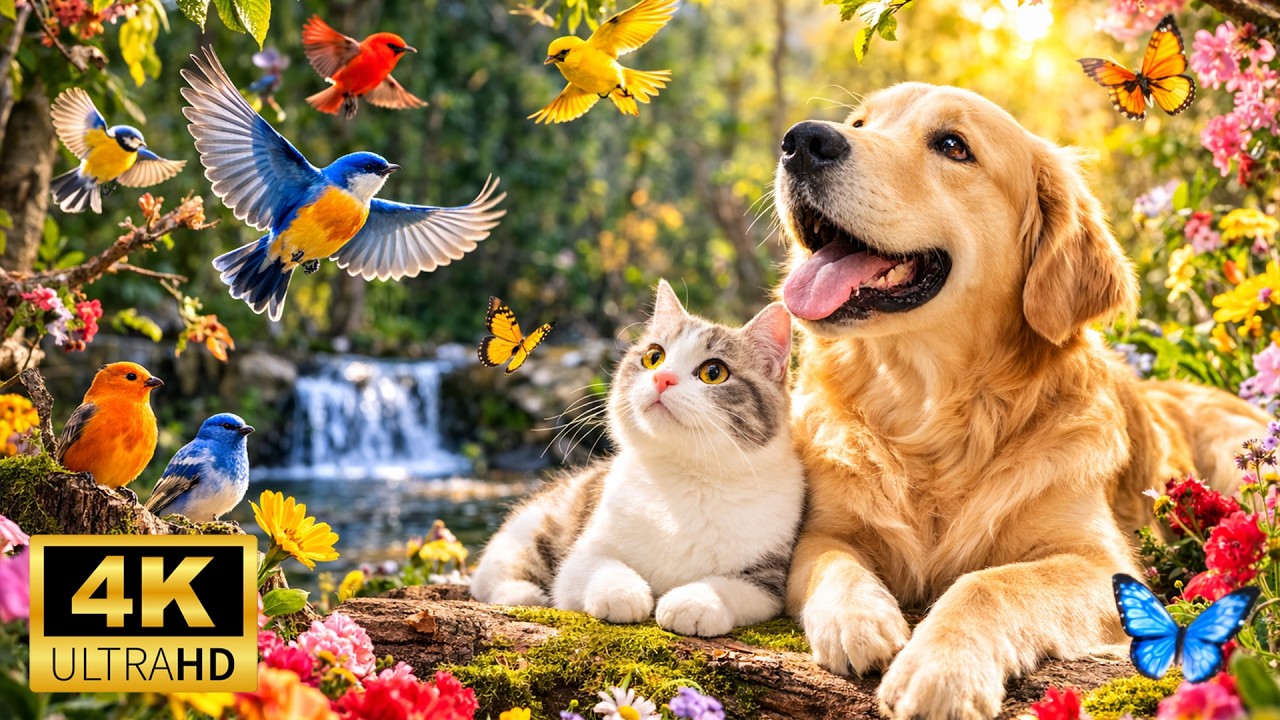 ⭐ TV for Cats & Dogs 4K – Colorful Birds Flying in a Peaceful Forest 🐦🌿 Pets Can’t Stop Watching