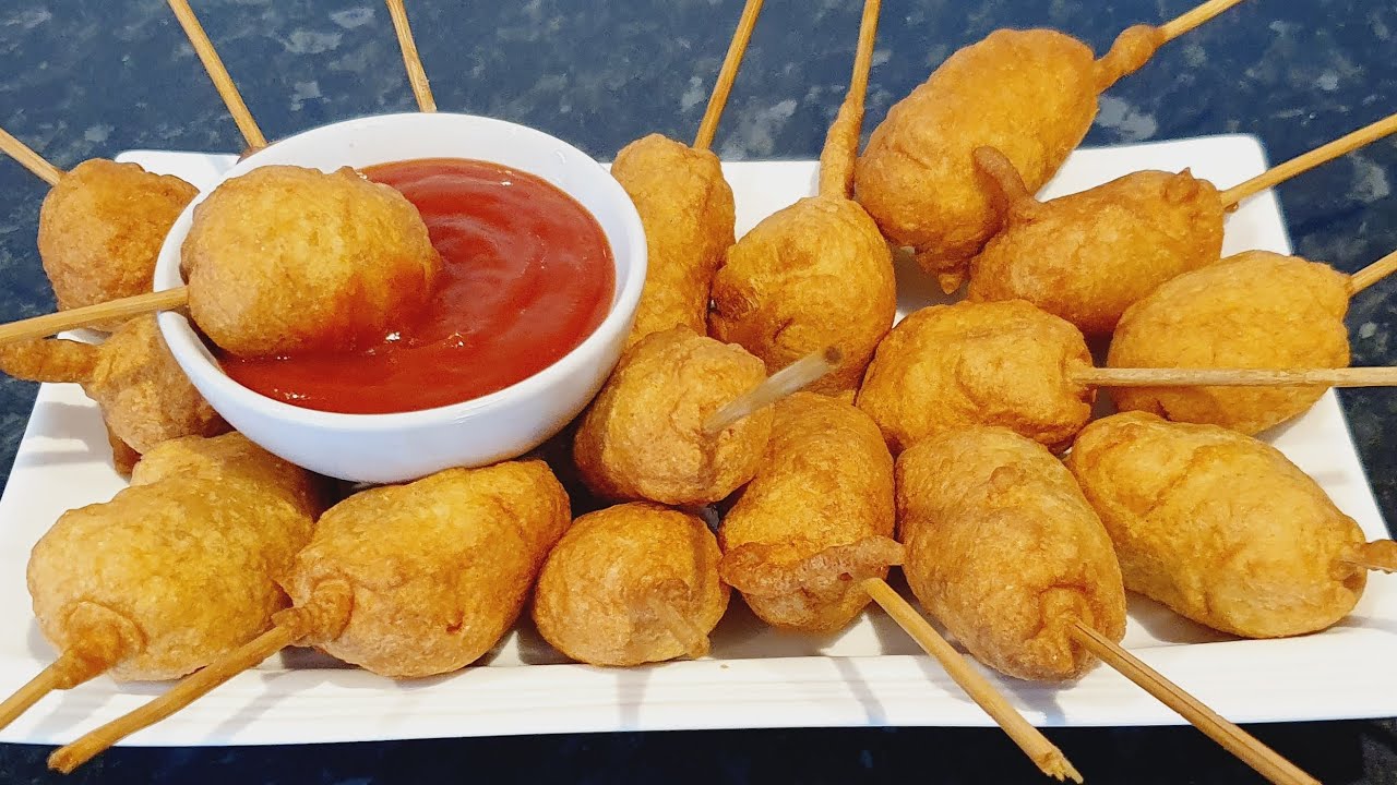 Yummy cooking crispy Hot dog -  corn dog recipe .