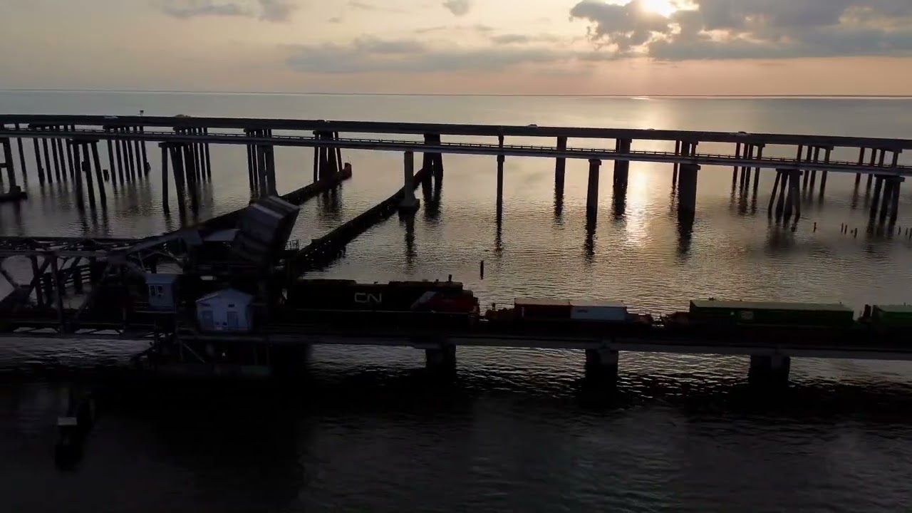Drone view of a Train at Manchac Pass Louisiana