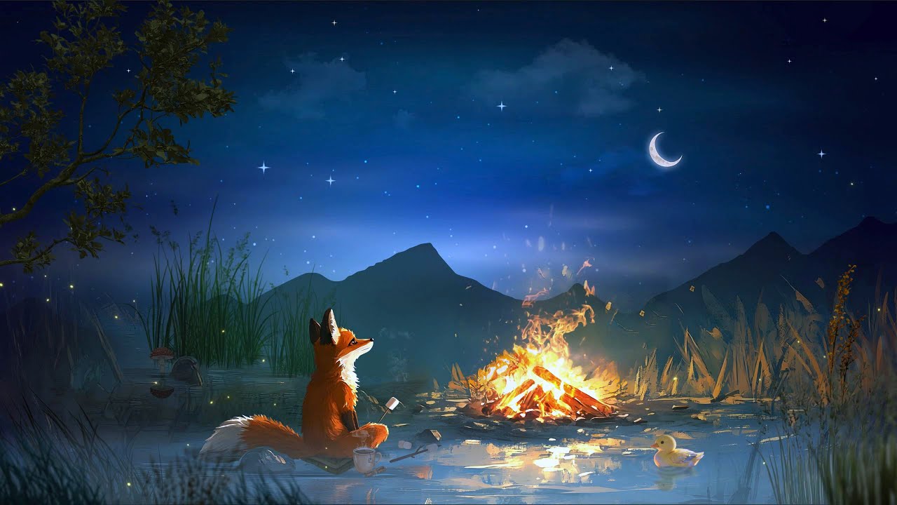 Campfire Sounds by the Lake 🌙 Cozy Night Ambience for Relax, Work & Study