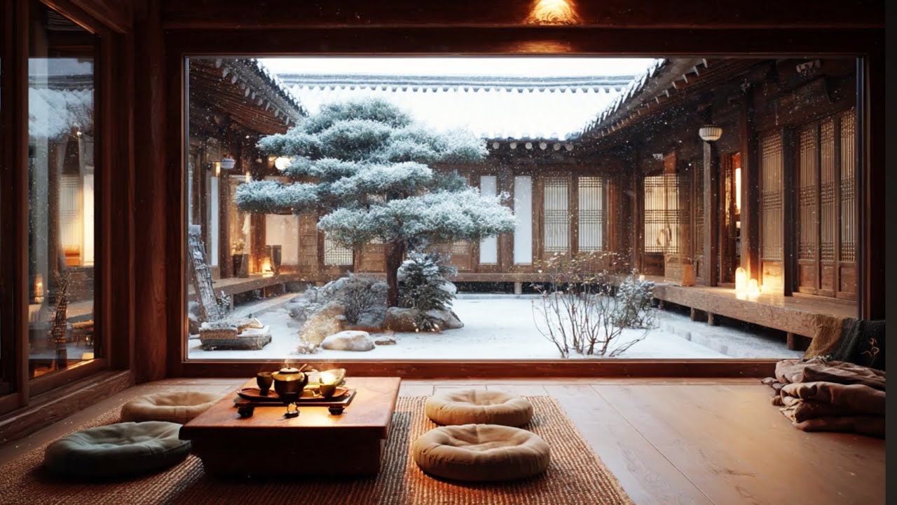 Snowy Korean Hanok ❄️ | Peaceful Zen Garden & Winter Morning Calm (2 Hours)