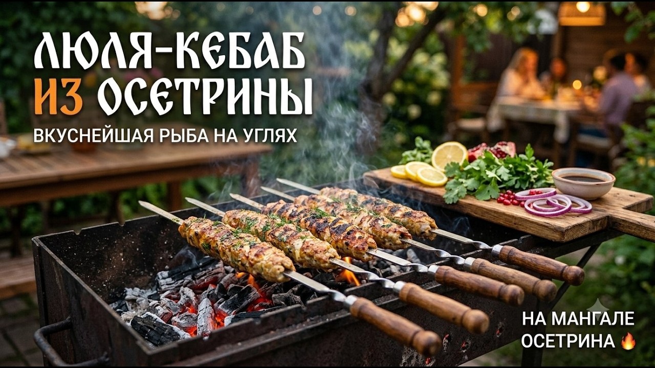Люля-кебаб из осетрины на огне. Самая вкусная рыба на углях!