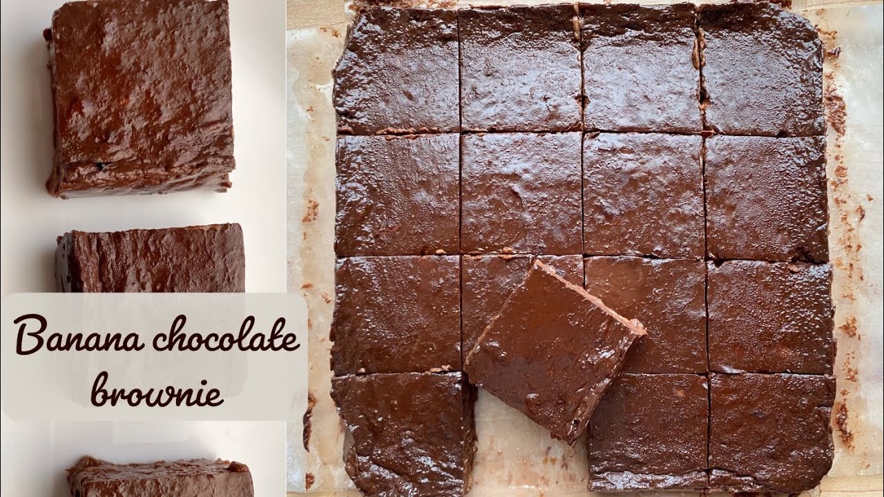 Sugarless banana chocolate brownies recipe | no added sugar banana brownie dessert eggless,sugarfree