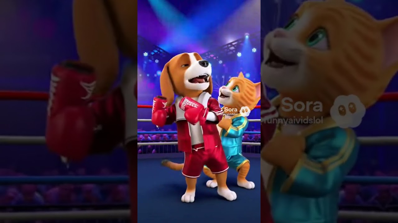 funny cat and dog singing in a boxing ring 🥊