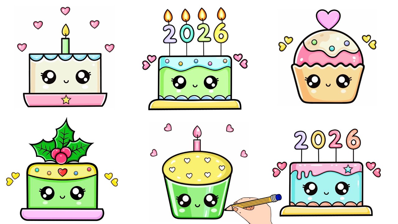 Collection of 1 Hour Cakes And Cupcakes | Draw Step by Step Happy New Year Cakes And Cupcakes Easily