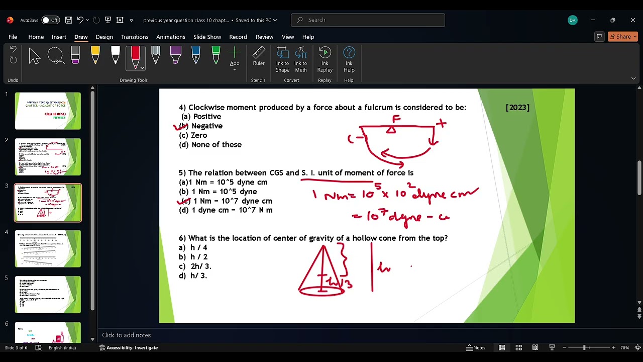 Previous year MCQ of chapter Moment of force for class 10 ICSE physics