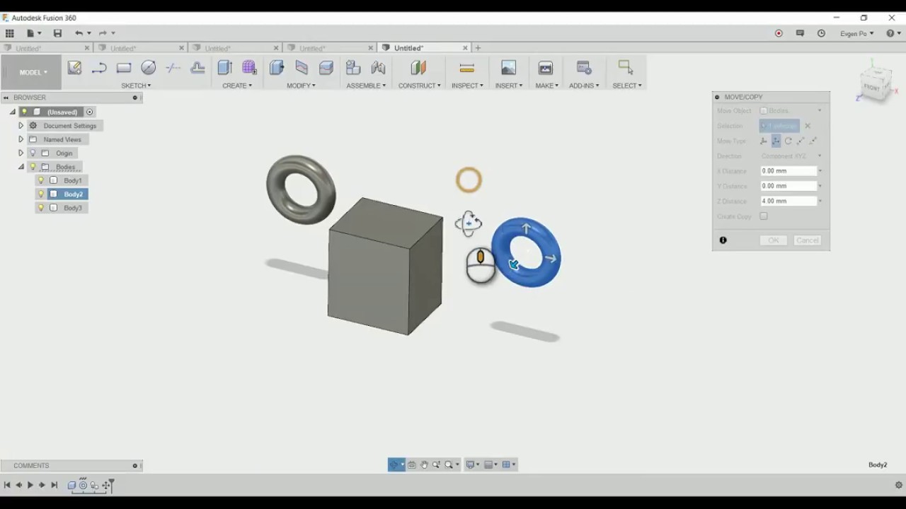 Fusion 360 - Move/Copy/Combine - Операции Переместить/Копировать/Объединить