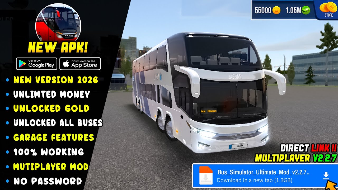 ⚡Bus Simulator Ultimate Mod Apk v2.2.7 (2026 Update) | Unlimited Gold & Money | No Password
