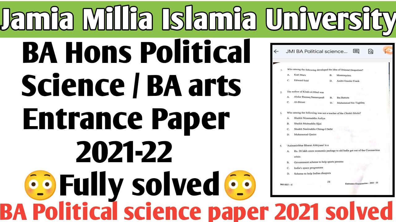 Jamia BA Hons Political science questions paper solved 2021 JMI BA political science 2021 solved que