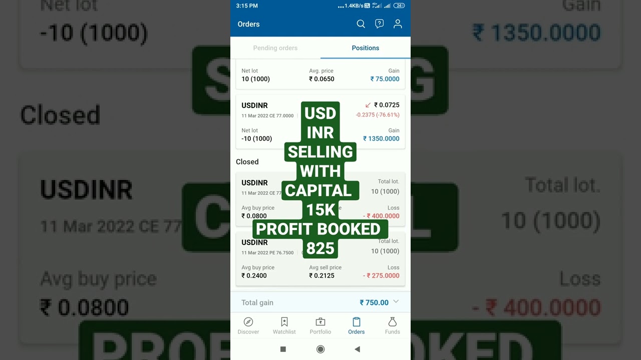 USDINR OPTION SELLING WITH CAPITAL 15000 PROFIT 825           5.3% RETURN