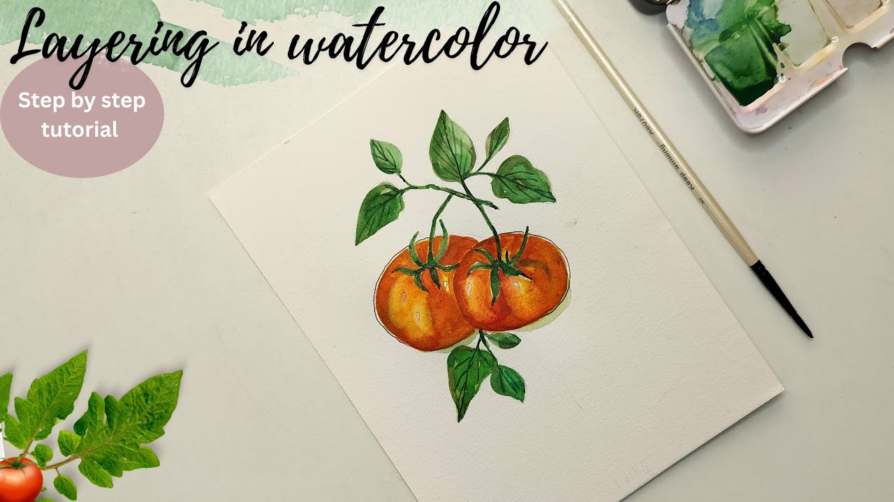 How to paint tomatoes. Watercolor painting tutorial for beginners.Layering in watercolor.