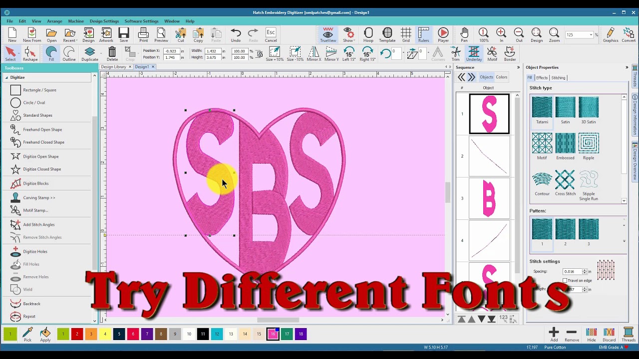 Hatch Embroidery: Custom Heart shaped monogram embroidery design💚💜💗