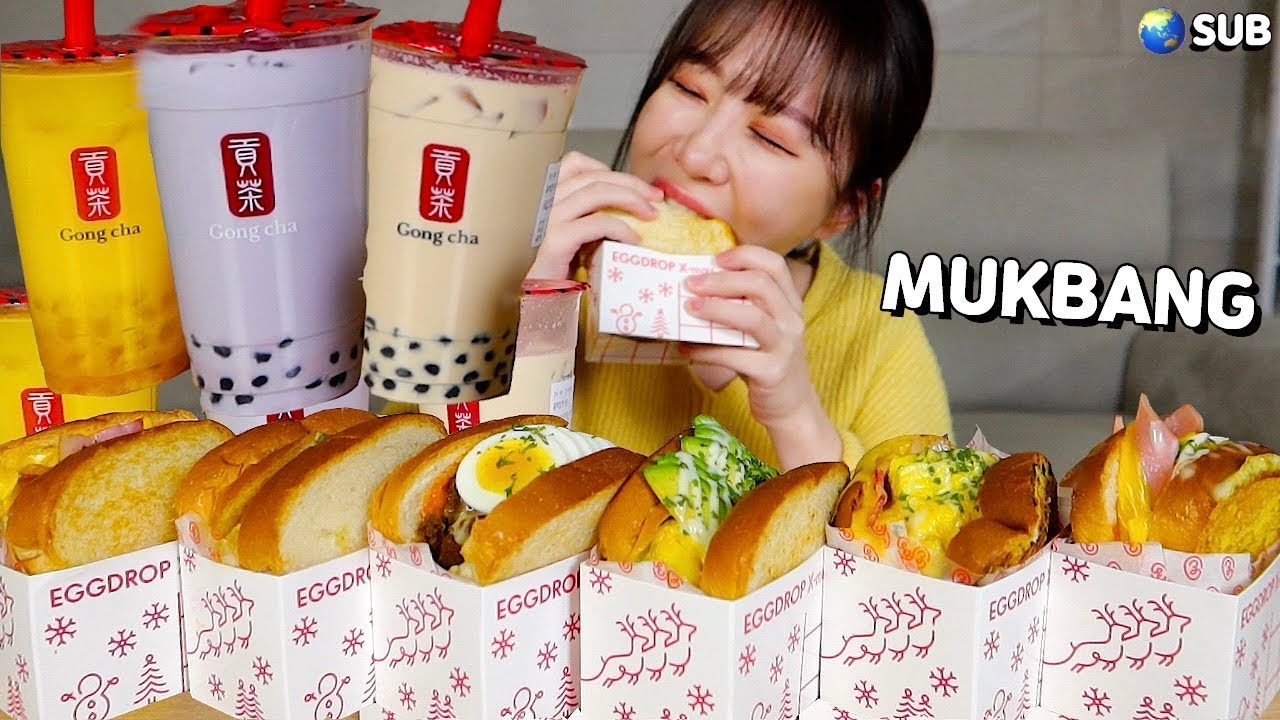 부드러운 계란과 치즈가 듬뿍!! 에그드랍 토스트, 공차 버블티 먹방❤ Egg Drop toast, Bubble milk tea MUKBANG