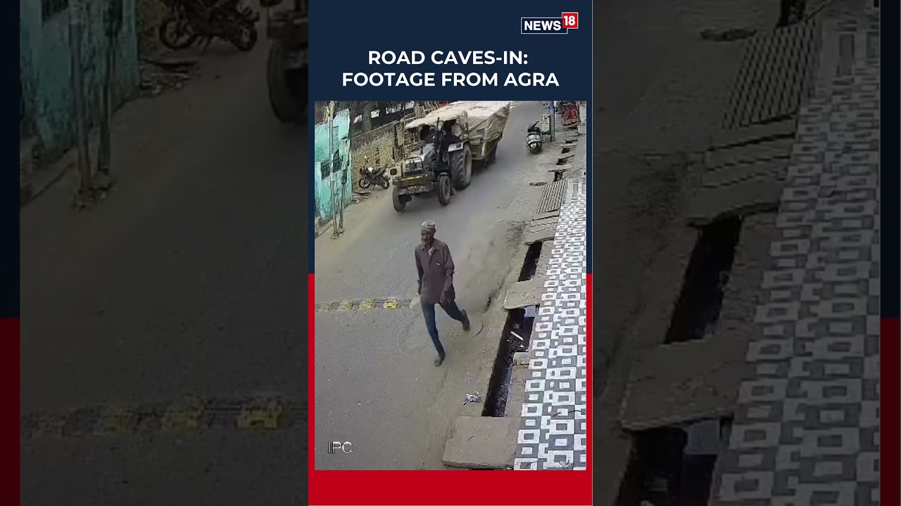 Dramatic Moment as Road Collapses in Uttar Pradesh, Tractor-Trolley Wheel Swallowed | N18S