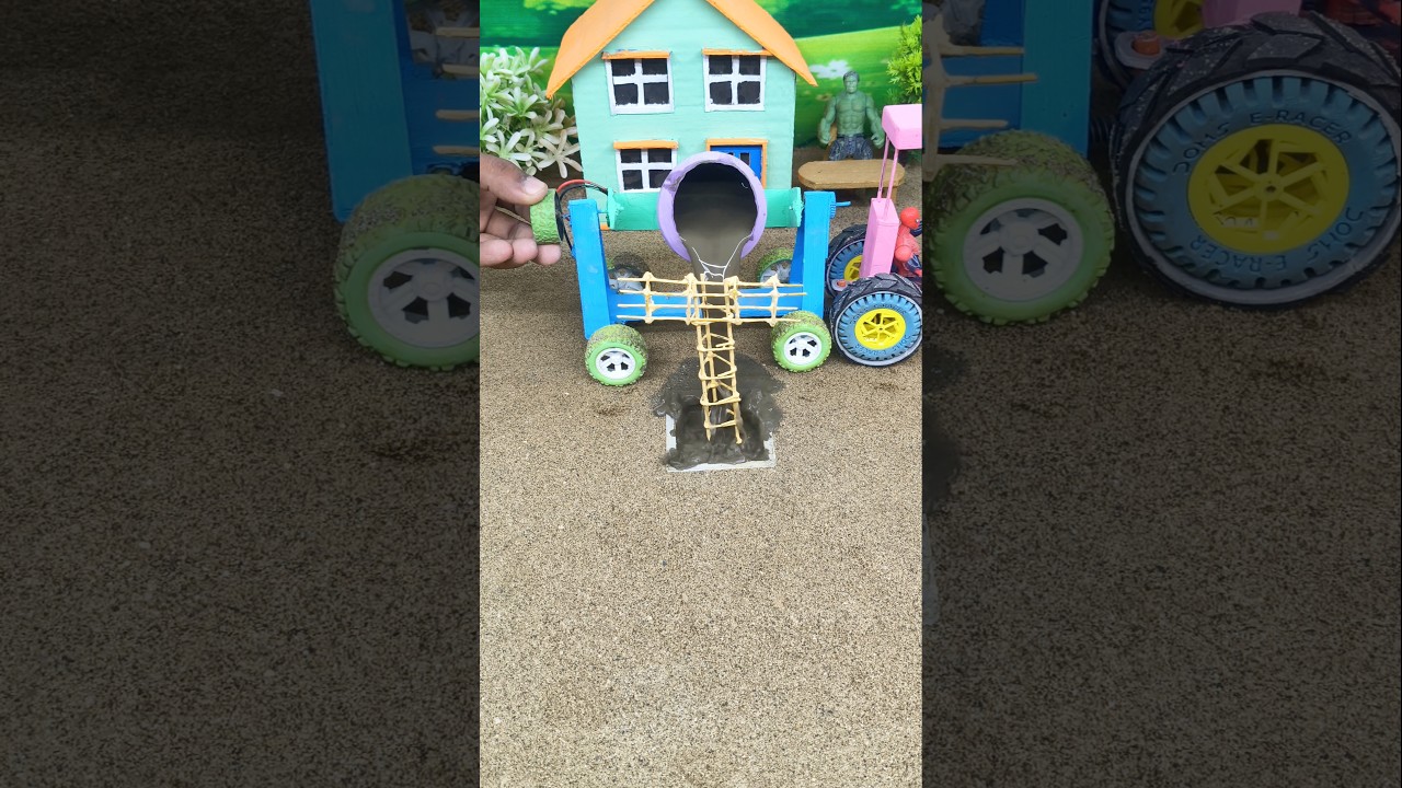 🚜🔥 DIY Mini Real Working Cement Mixer Pouring Concrete into Pillar #shorts