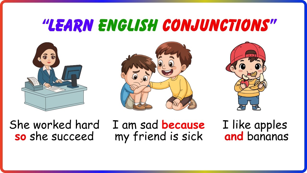 Conjunctions in English Grammar for Beginners | Learn Because, And, But, So with Easy Examples