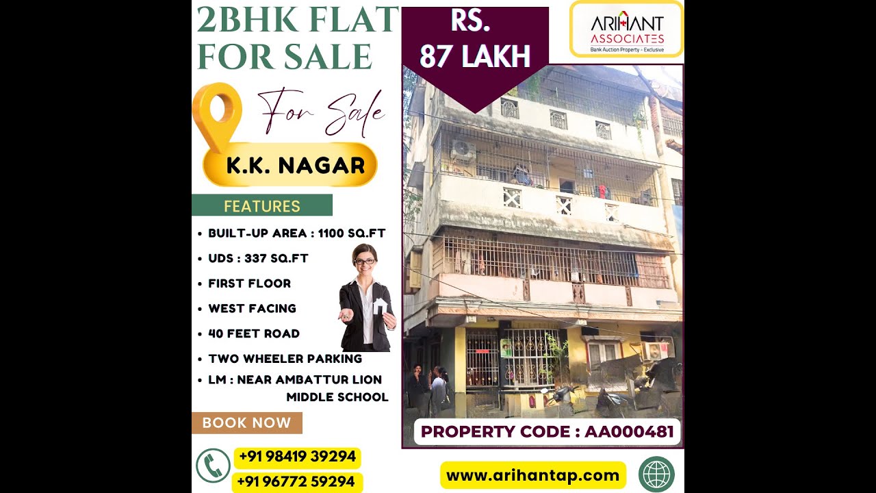 2 BHK FLAT FOR SALE AT K.K.NAGAR FOR RS.87 LAKH