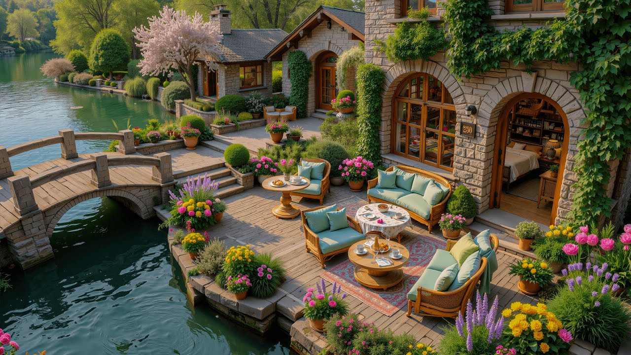 Tranquil Spring Jazz & Lakeside Café Ambience ~ Soft Jazz Music for Study, Work, Relaxation