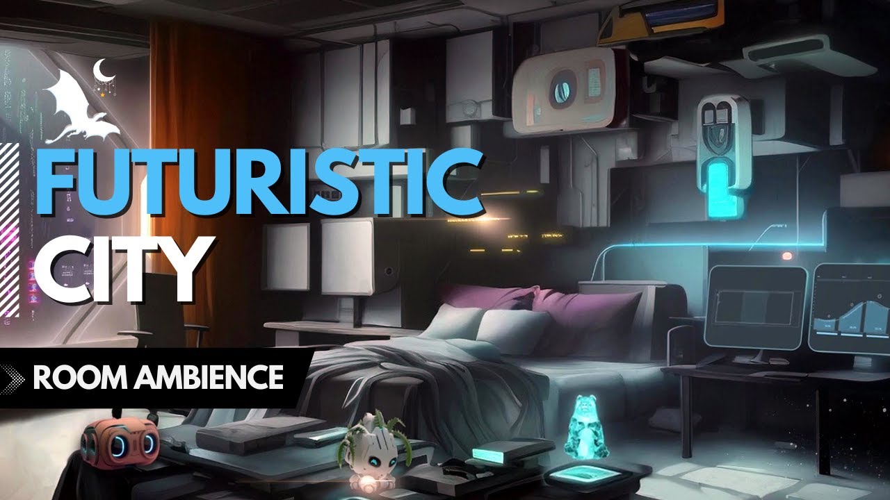 Futuristic City Apartment Ambience | Cozy Room | Rain Sounds ASMR