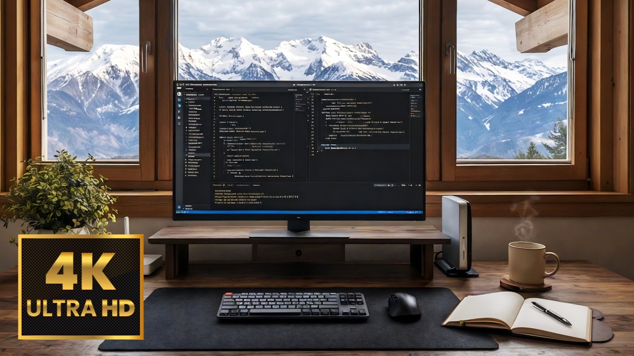 Alpine Morning Desk 🏔️ [4 Hours | No Music] Brown Noise for Deep Work & Focus