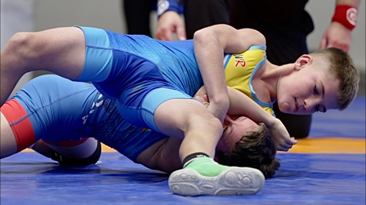 U13 Margiris Muscinskas (LTU) vs Yehor Prokudin (UKR) 38kg. Greco-roman boys wrestling tournament.