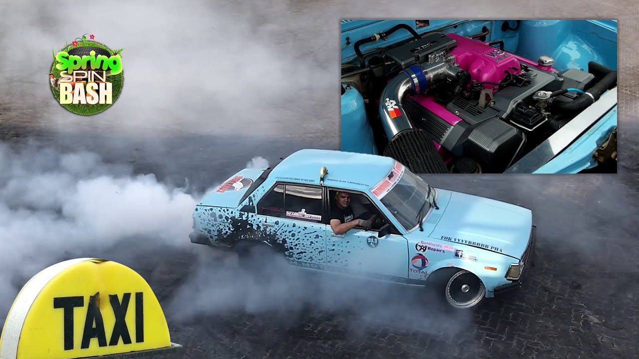 Darrian spinning 1UZFE Corolla at Spring spin bash