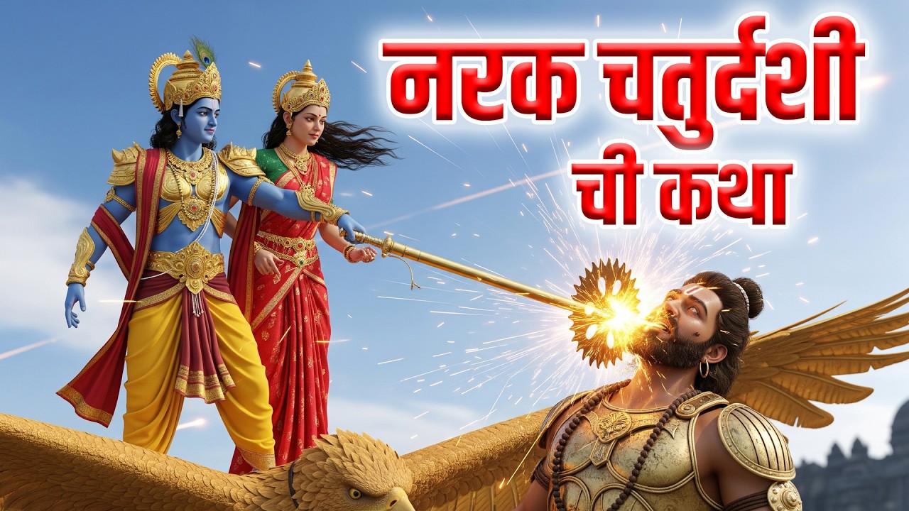 Narak Chaturdashi  नरक चतुर्दशी ची महान कथा कृष्ण सत्यभामा आणि नरकसुराचे युद्ध | Shri Krishna