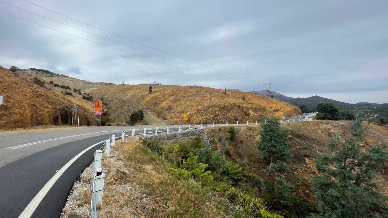 Driving Mt Lyell Pass Queenstown Tasmania.