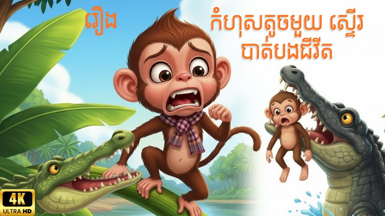 រឿងនិទាន៖ ស្វាតូច និងក្រពើចិត្តល្អ |  តើមិត្តសម្លាញក្រពើខៀវ ជួយសង្ក្រោះកូនស្វាបានដែររឺទេ ?