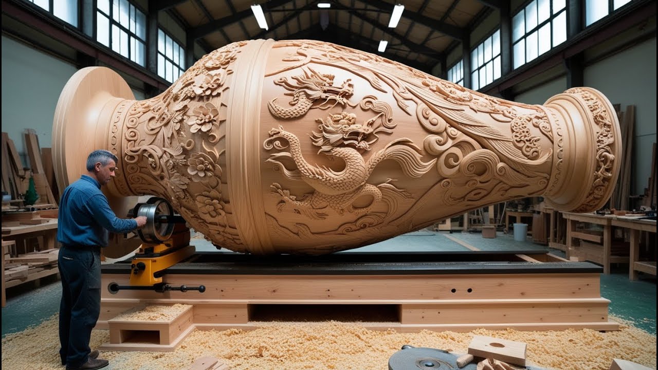 A Master Woodturner Transforms a GIANT Red Log into a Massive Flower Vase