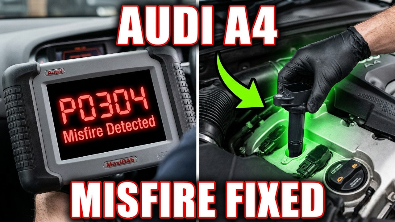 Audi A4 misfiring diagnose. P0304, P0300 and P130A. Fault finding and repair.
