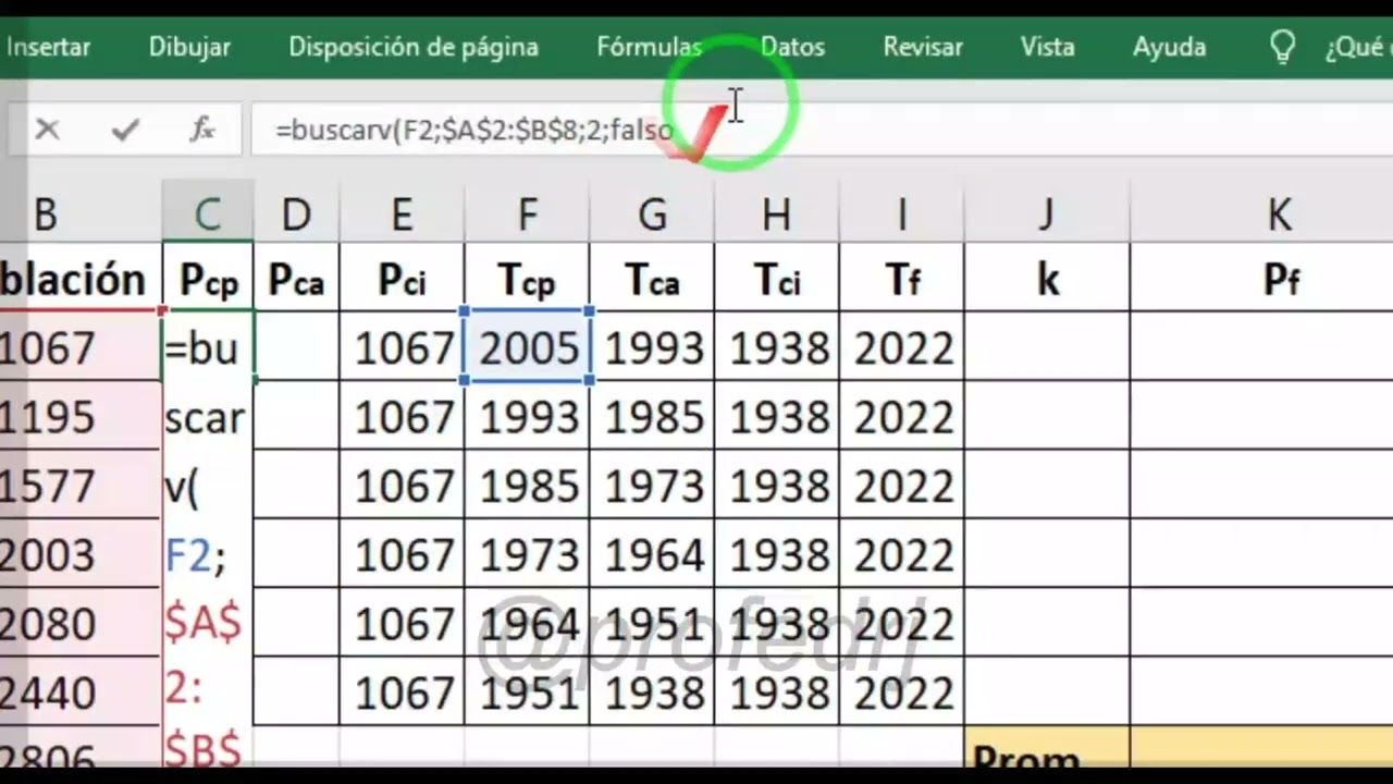 Proyección poblacional utilizando el método Exponencial en Excel