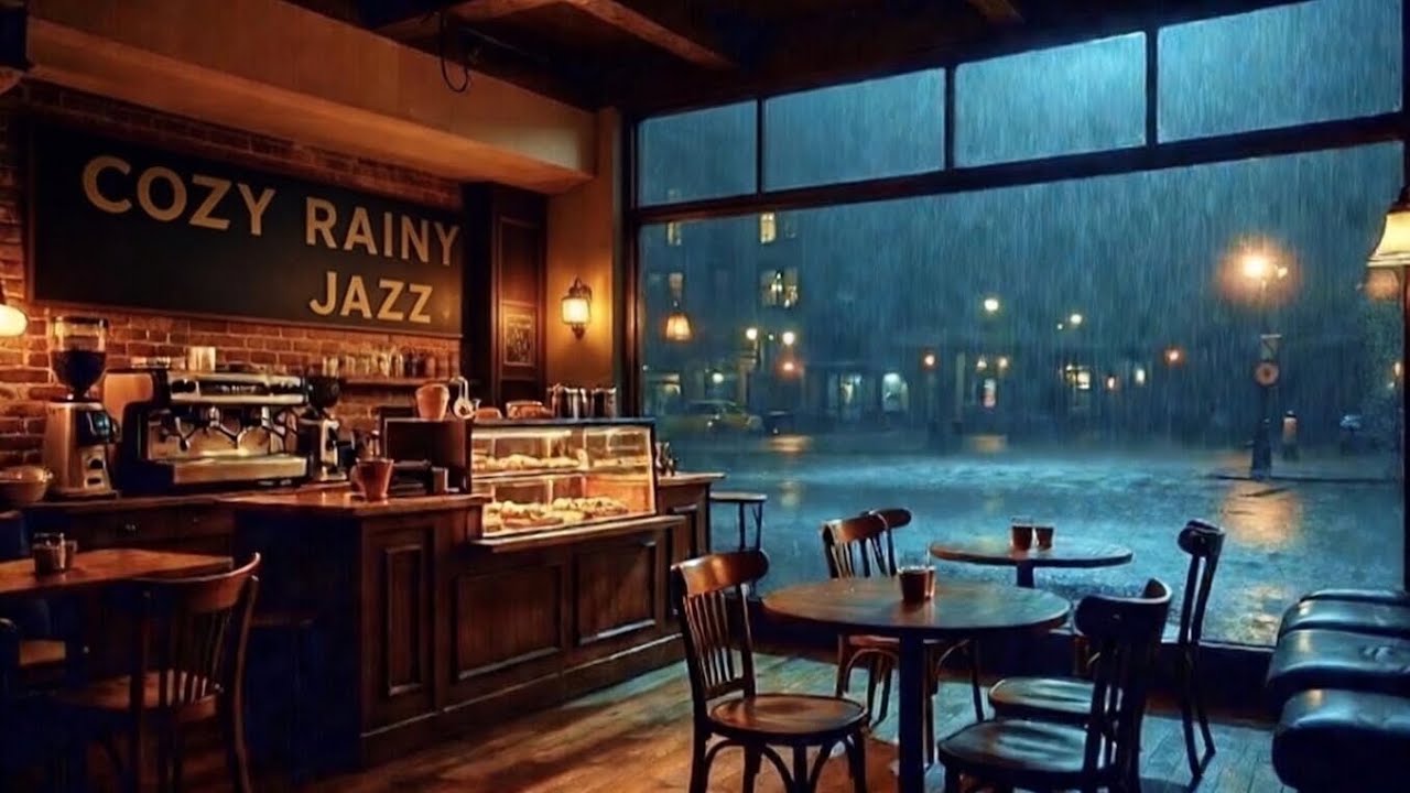 Cozy Rainy Night Jazz ☕ Smooth Jazz Cafe Ambience for Relaxing, Studying & Working