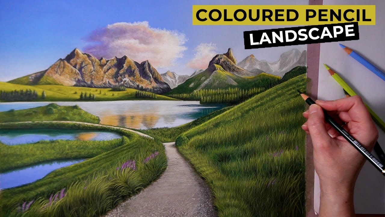 Drawing a Mountain Landscape In Colored Pencil | Landscape Drawing