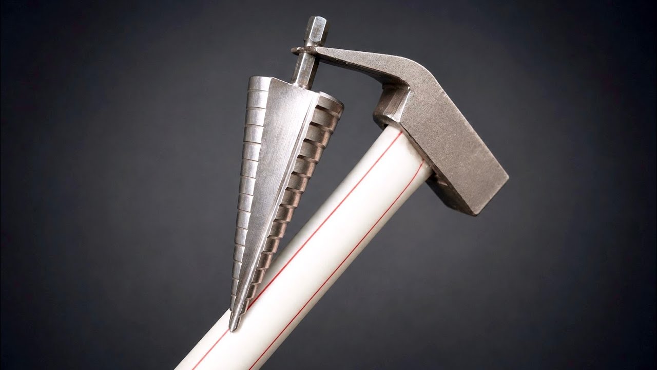 How to sharpen a STEP drill !  (REMOVED WOODEN handle, UNIQUE hammer attachment method)