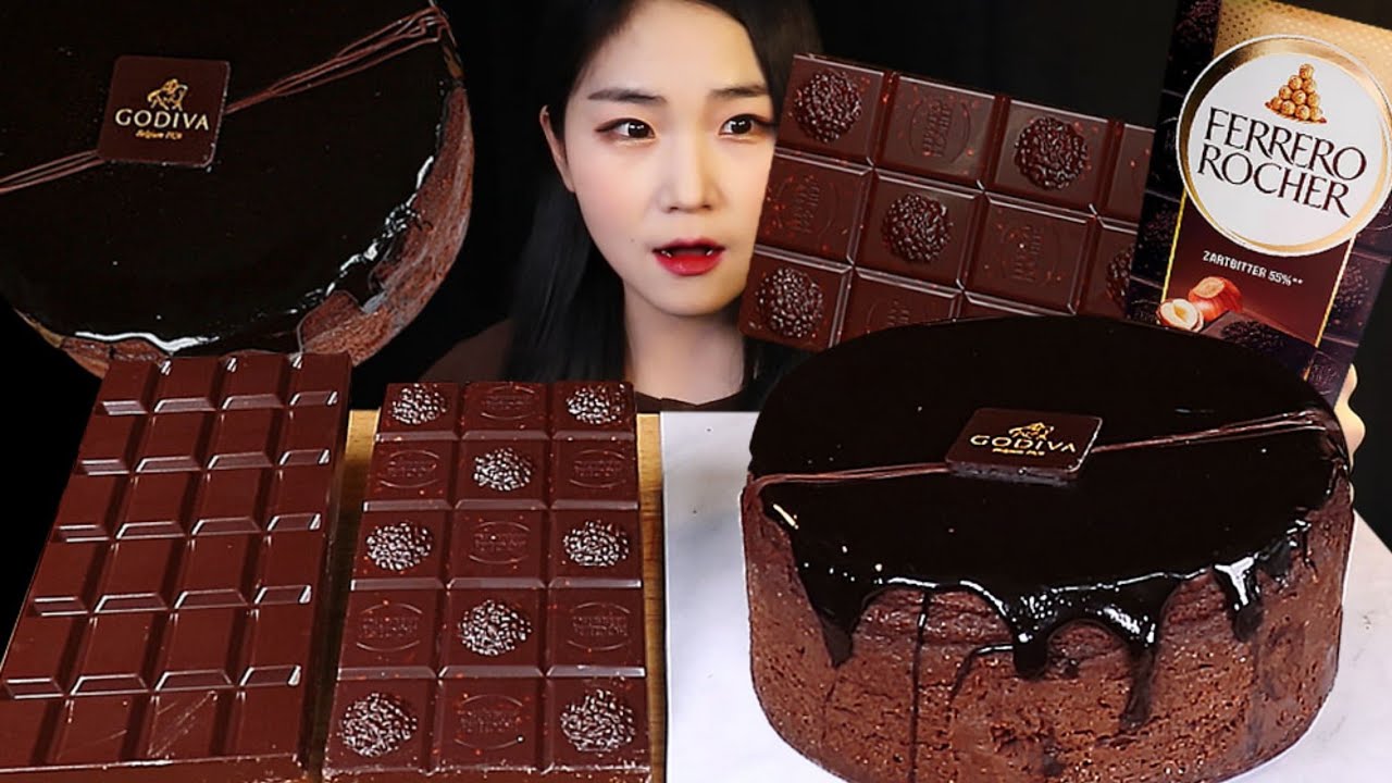 고디바 다크 초콜릿 치즈케이크 & 페레로로쉐 초콜릿바 먹방 Godiva Chocolate Cheese Cake & Ferrero Rocher Chocolate Bar MUKBANG