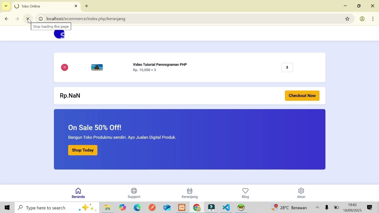 Episode 37 Tutorial Bangun E-Commerce Produk Digital: Hapus Barang di Keranjang