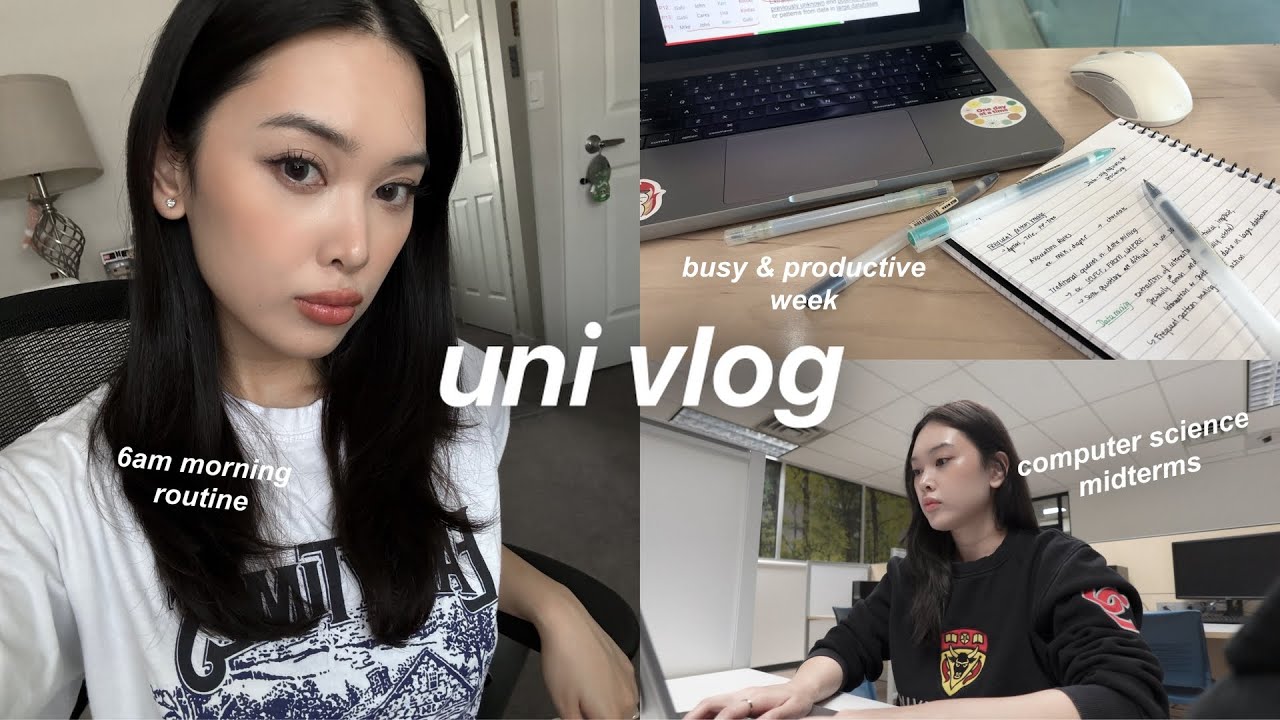 UNI VLOG👩🏻‍💻: Studying for midterm, 6am morning routine, busy and productive week, doing assignments