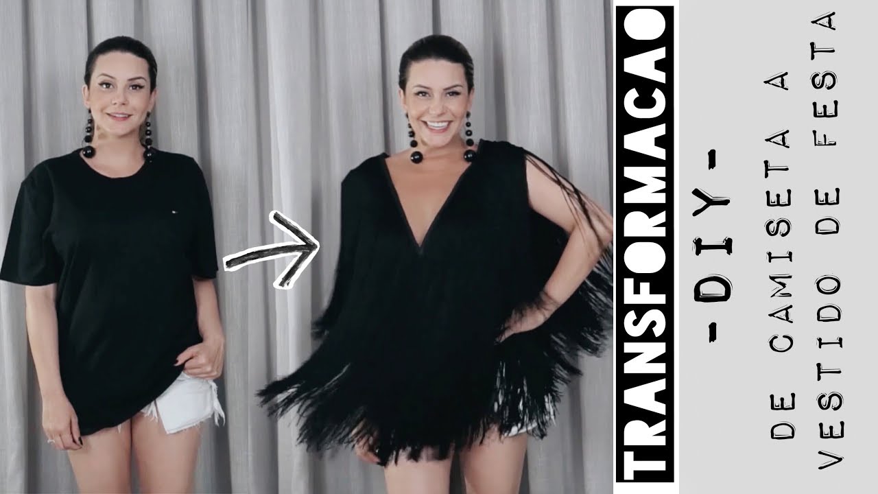 Transformando T-shirt em vestido de franjas para festa