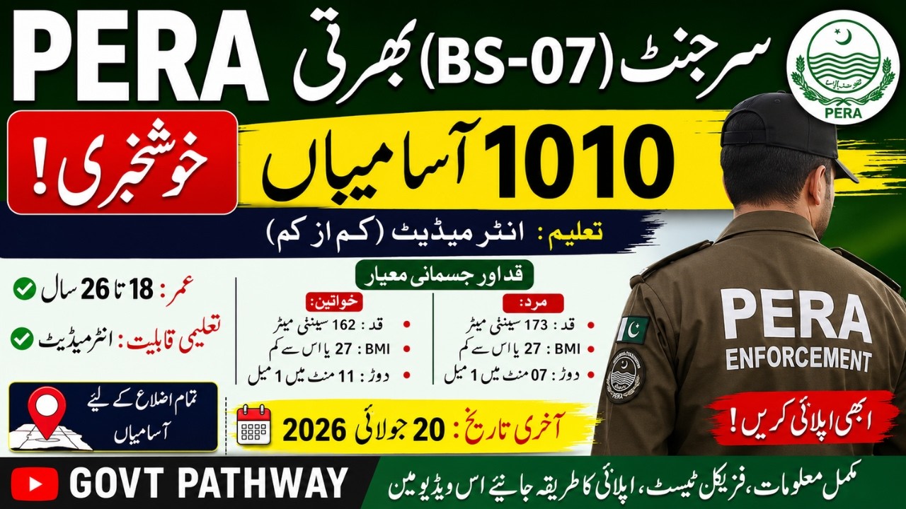 PERA Jobs 2026 | 1010 Sergeant BS-07 Vacancies | Complete Eligibility, Physical Test, Running Test