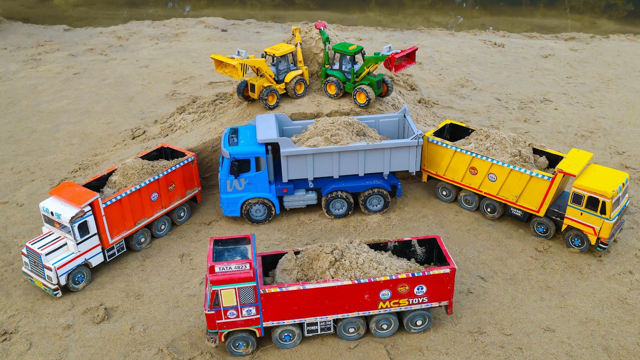 JCB 3DX 5CX Sand Loading Bharatbenz Dumper Tata Truck Accident Pull Out JCB | Jcb ki khudai cartoon