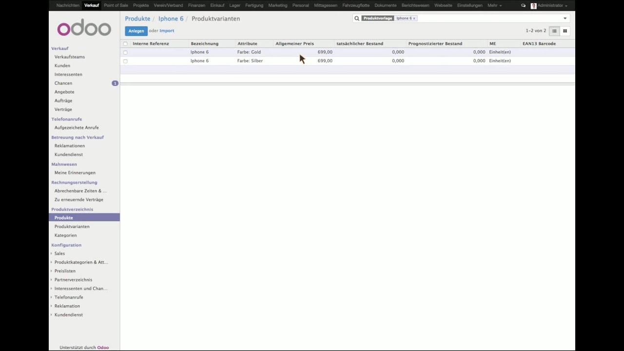 Produktvarianten in Odoo erstellen