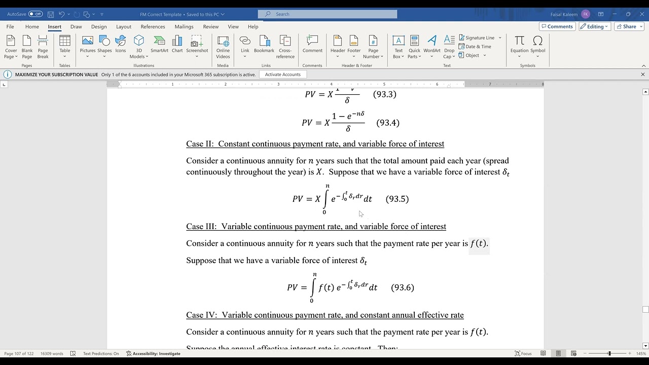 Actuarial SOA Exam FM Prep Lesson 93: Continuous Annuity