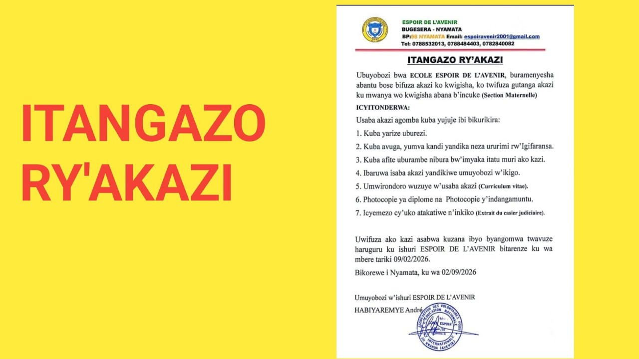 ITANGAZO RY'AKAZI 