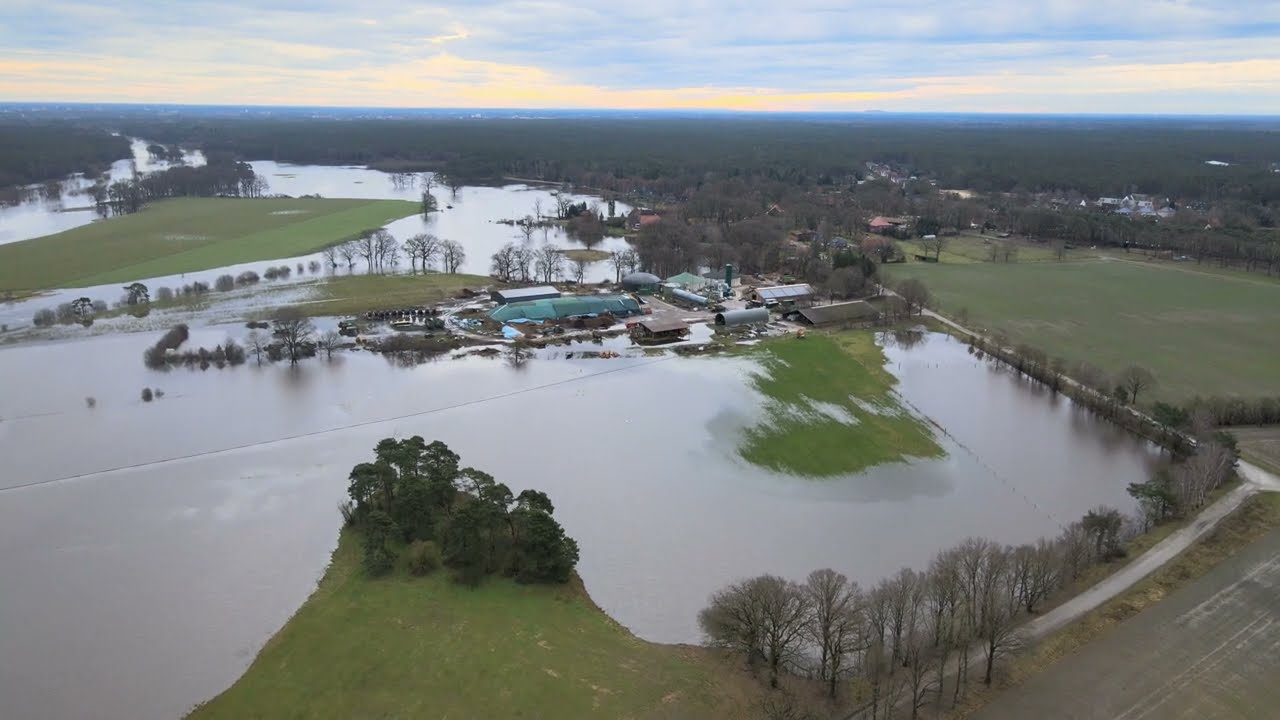 Hochwasser Hambühren I von oben am 31.12.2023