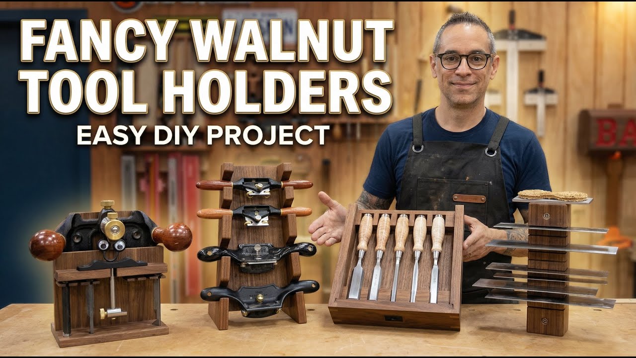 Unnecessarily Fancy Custom Walnut Tool Holders for Chisels, Spokeshaves, Router Plane, and Scrapers