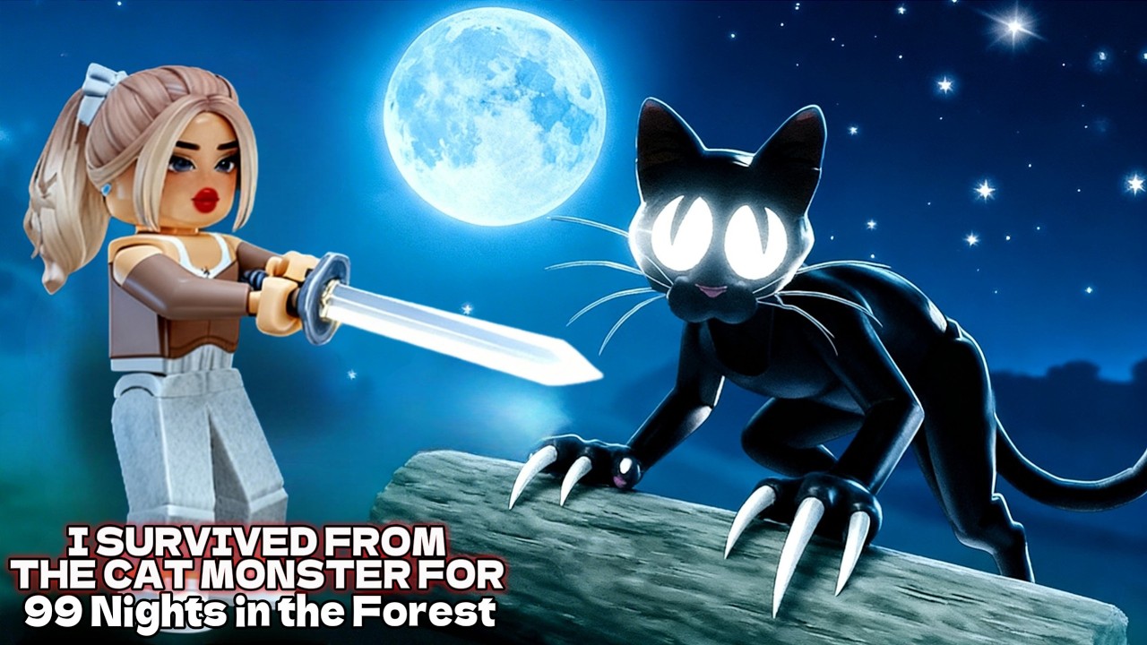 I Survived from The CAT MONSTER For 99 Nights In The Forest Update🐈‍⬛🪓
