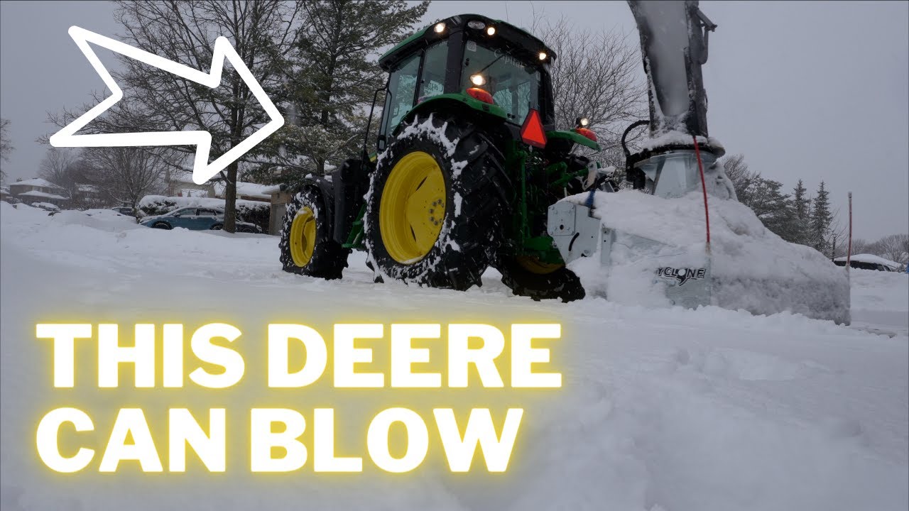 Full Day of Residential Snow Blowing in Ottawa - John Deere 6110 M with Pronovost Cyclone Blower
