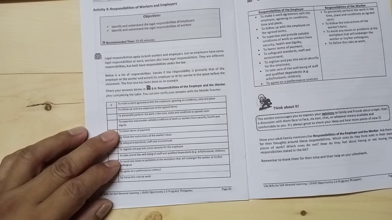 Module 6 Session 2 Activity 4 | Responsibilities of Workers and Employers